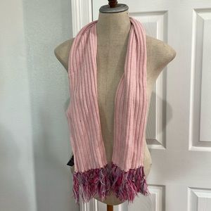 Coolwear winter scarf ribbed knit fringe Y2K pink girls size L 14 16 USA